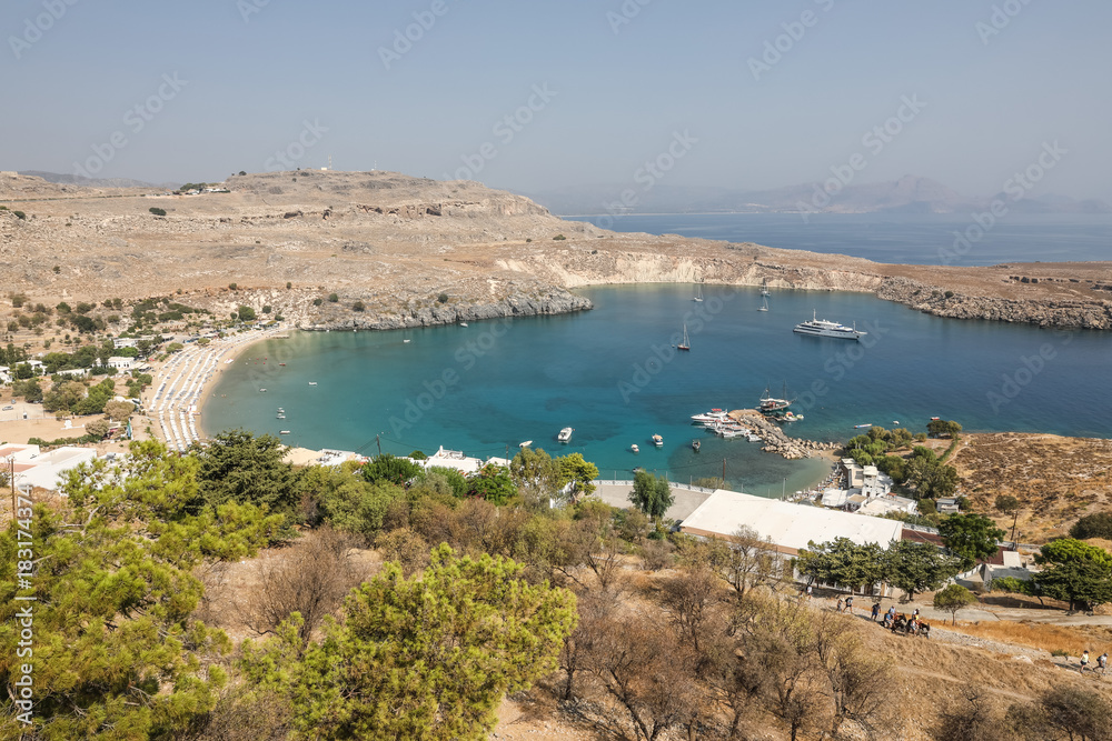 Western bay in Lindos on the island of Rhodes, Greece