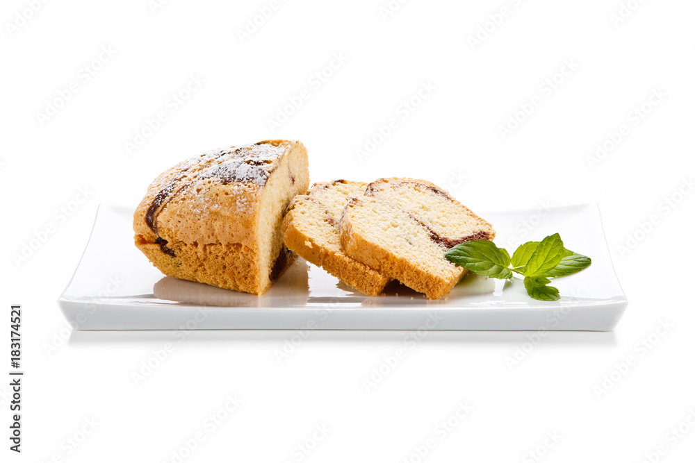 Pound cake with chocolate icing 