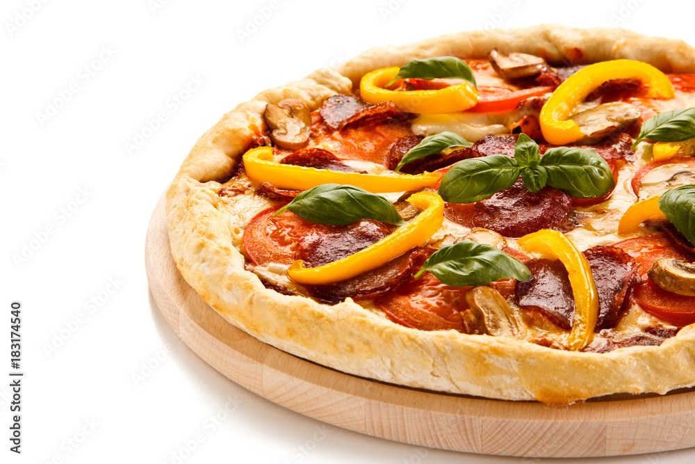 Pizza pepperoni with tomatoes, salami and pepper Pizza pepperoni with tomatoes, salami and pepper