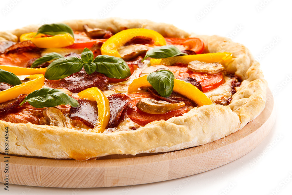 Pizza pepperoni with tomatoes, salami and pepper Pizza pepperoni with tomatoes, salami and pepper