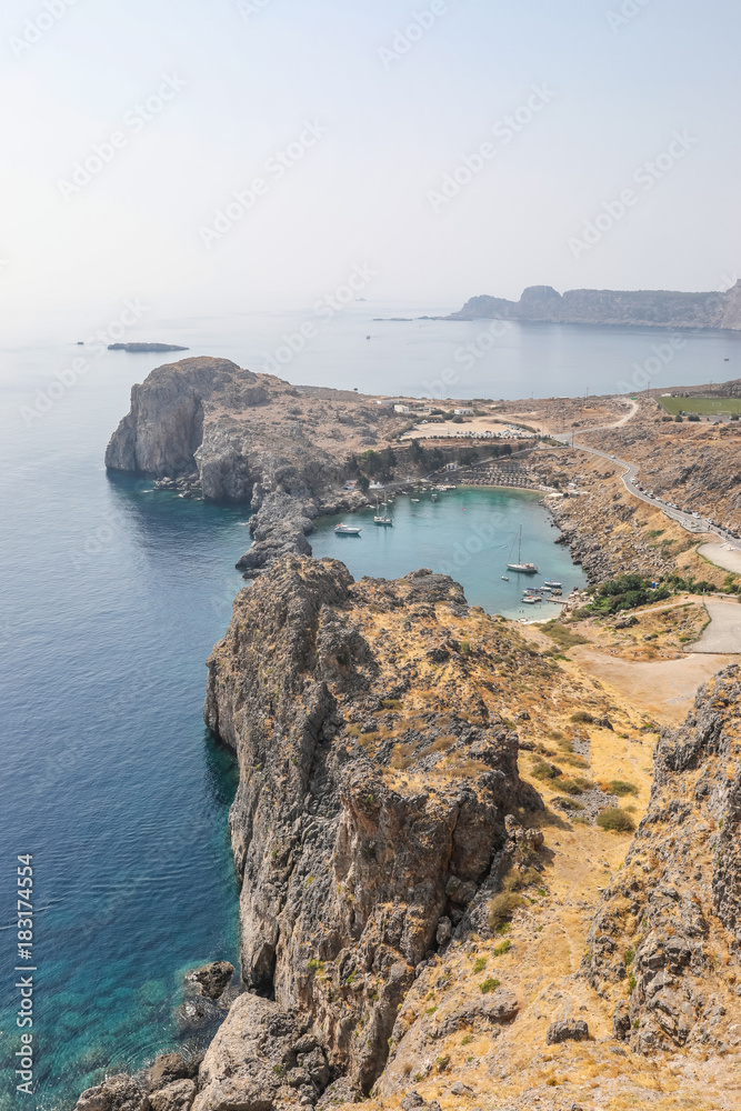 St Paul's Bay in Lindos on the Rhodes Island, Greece, where the saint supposedly crashed on the island and brought Christianity with him.  
