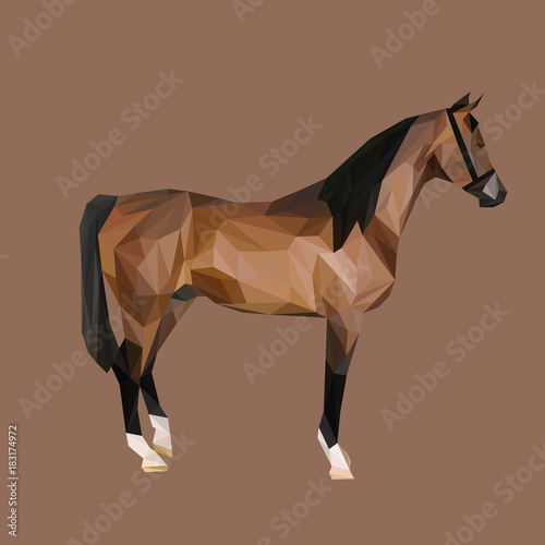 Horse low poly design. Triangle vector illustration.