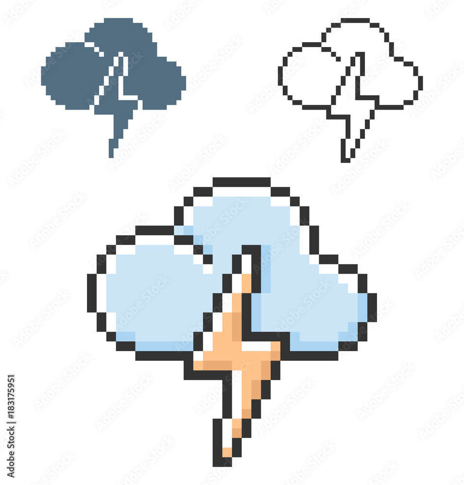 Pixel icon of cloud with lightning (rainless lightning storm weather) in three variants. Fully editable Pixel icon of cloud with lightning (rainless lightning storm weather) in three variants. Fully editable