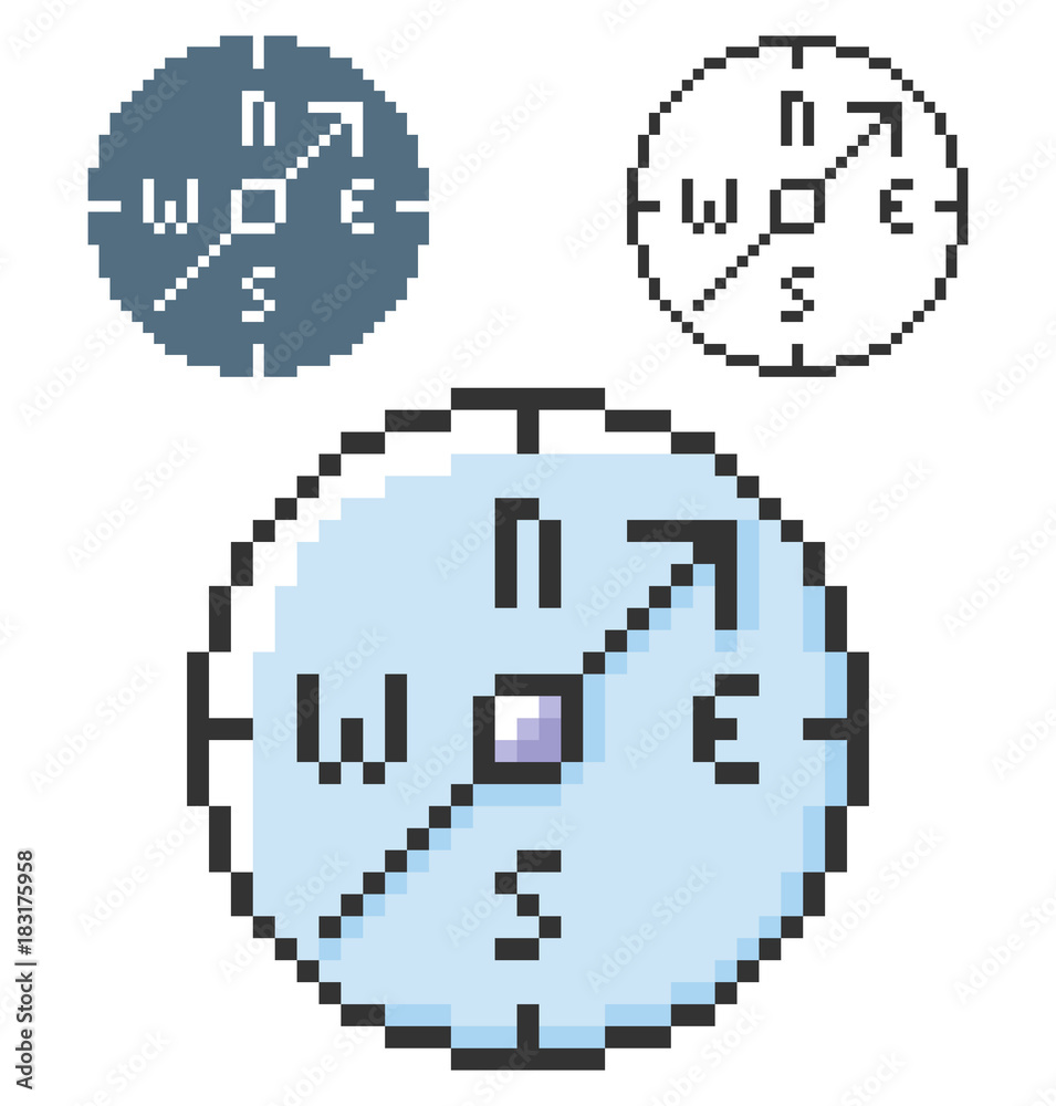 Pixel icon of compass in three variants. Fully editable Pixel icon of compass in three variants. Fully editable