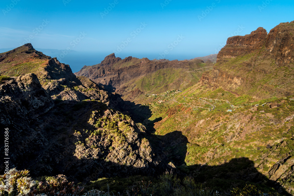 View over Masca canyon, big tourist attraction of Tenerife, Spain