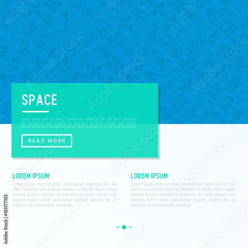 Space concept with thin line icons: rocket, Earth, lunar rover, space station, teelscope,alien,meteorite. Modern vector illustration for banner, print media, web page.