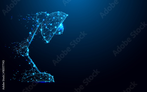 Abstract Table Lamp from lines and triangles, point connecting network on blue background. Illustration vector