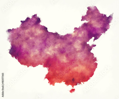 Fotografia China watercolor map in front of a white background
