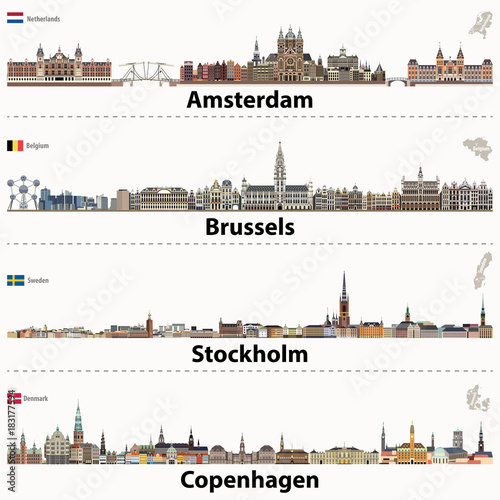 Φωτογραφία Amsterdam, Brussels, Stockholm and Copenhagen vector cities skylines