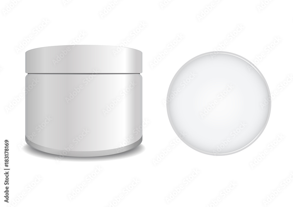 Big white plastic tube with round white cap. Vector packaging mock up template. Front view for your design Big white plastic tube with round white cap. Vector packaging mock up template. Front view for your design