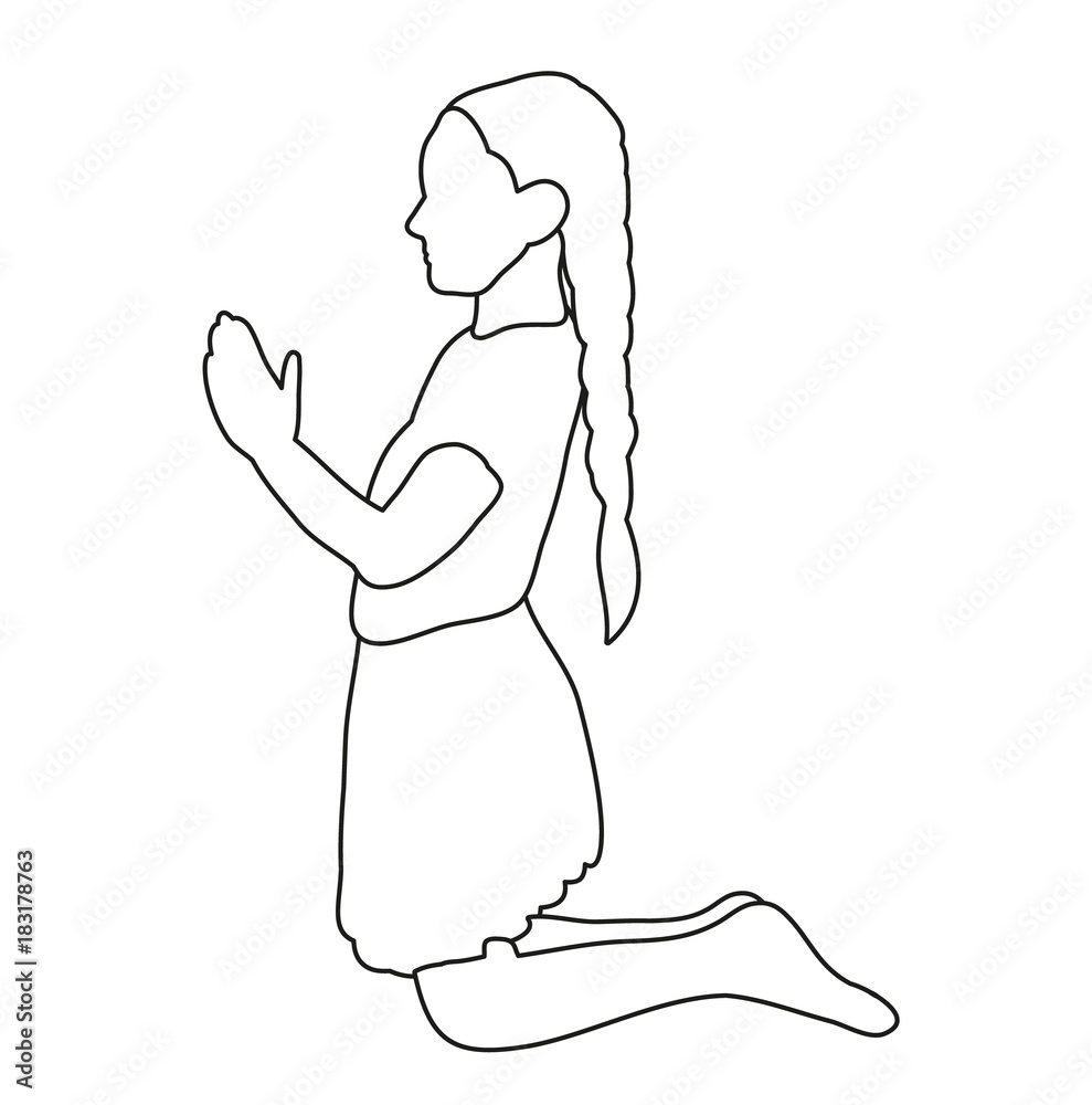  isolated sketch little girl prays