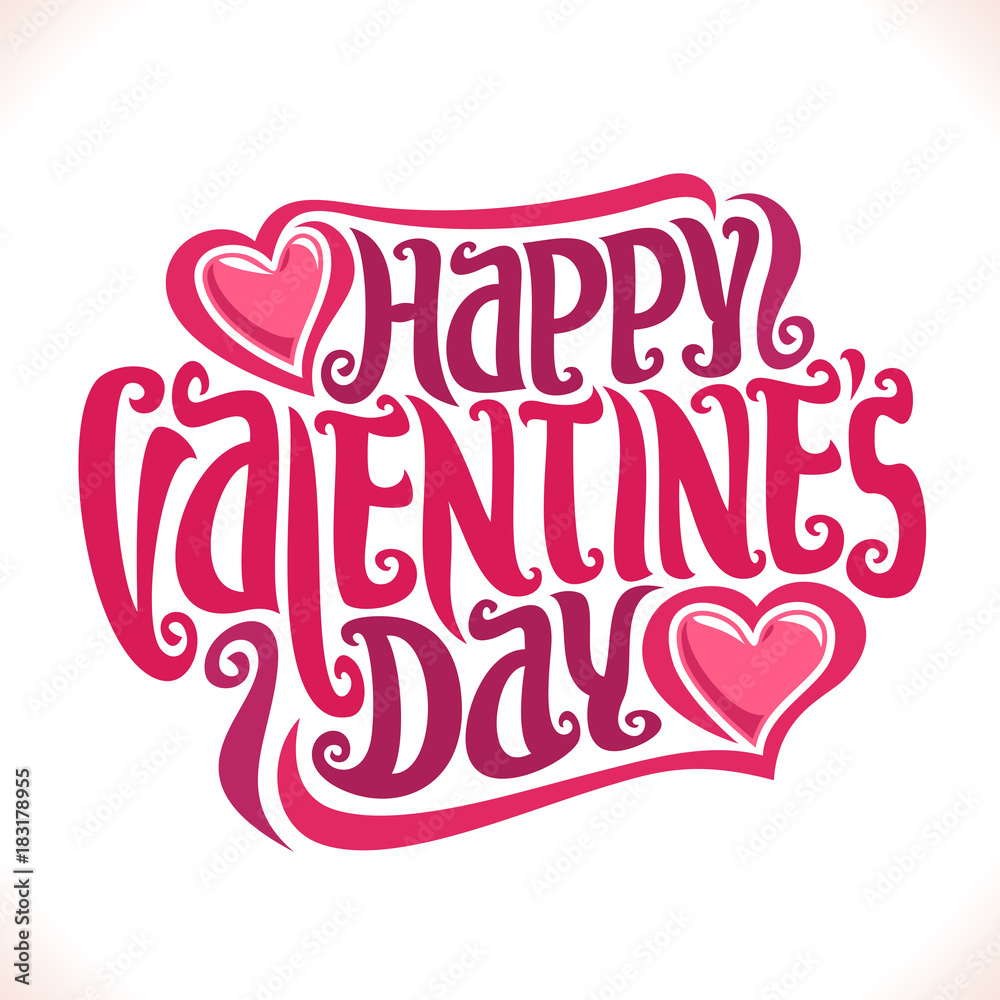 Happy Valentines Day Handwritten Calligraphic Lettering With Red Hearts  Stock Illustration - Download Image Now - iStock