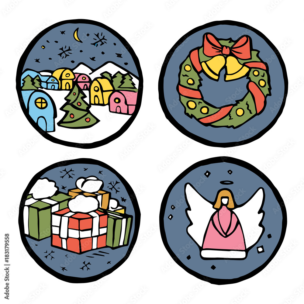 Set of Christmas and New Year round emblems