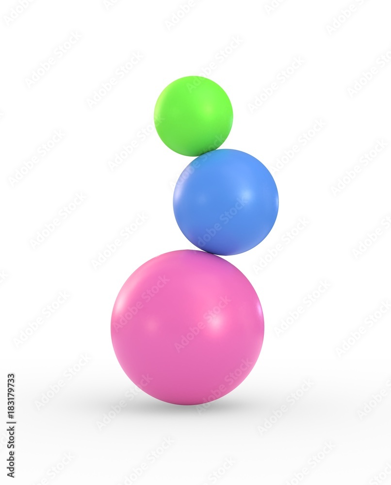 falling unbalanced three balls isolated on white background 3d illustration