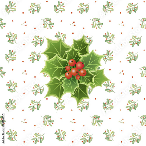 Seamless vector pattern with mistletoe and Holly With Red Berries. Mistletoe berries and leaves. vector Illustration