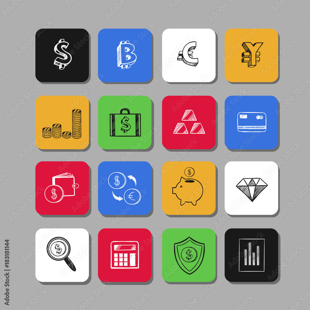 Business and Finance vector icons. Hand drawn isolated elements for web and mobile concepts. Money, Payments, Financial Safety modern infographic Business and Finance vector icons. Hand drawn isolated elements for web and mobile concepts. Money, Payments, Financial Safety modern infographic