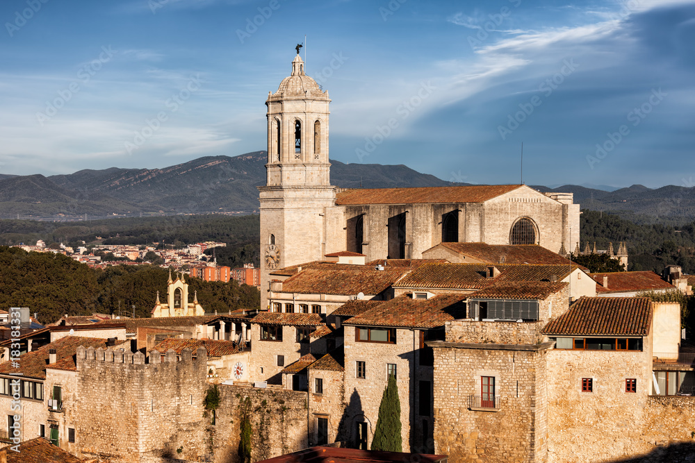 Girona City Cathedral In The Old Town in Catalonia, Spain Girona City Cathedral In The Old Town in Catalonia, Spain