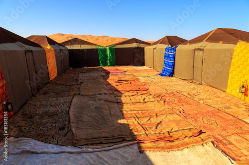 Nomad tent camp for tourist in Erg Chebbi desert, Morocco photo