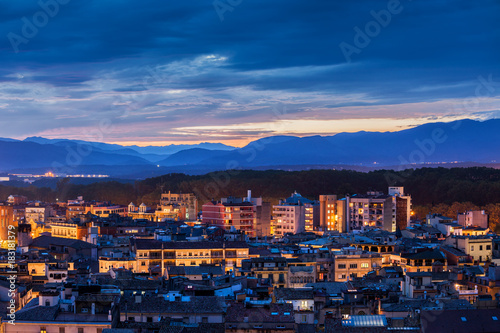 City Of Girona Twilight Cityscape In Catalonia, Spain