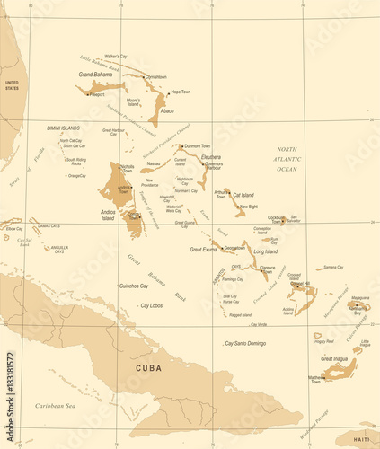 The Bahamas Map - Vintage Detailed Vector Illustration