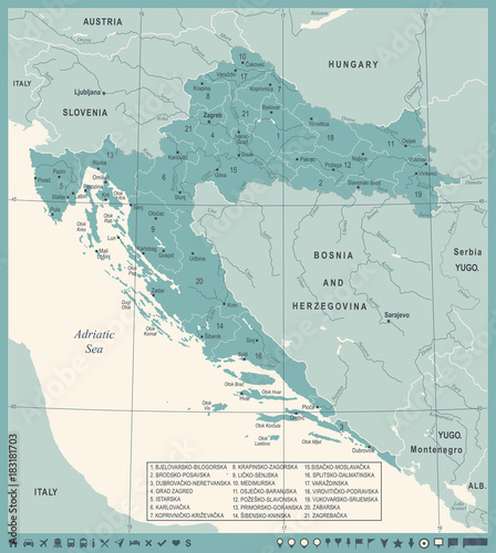 Bilde på lerret Croatia Map - Vintage Detailed Vector Illustration