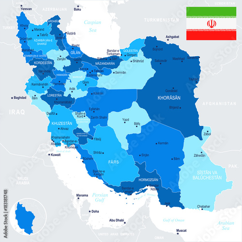 Iran - map and flag - Detailed Vector Illustration