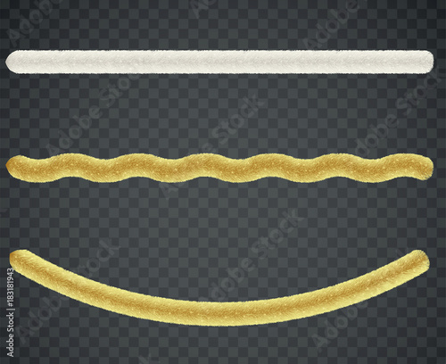 Christmas gold and white tinsel. Festive home decorations. Elements of decor.