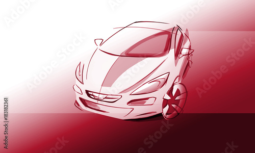 Dynamics sketch of car its grey illustration in perspective. Car is suitable for bigger family. Vehicle is designed with lights lines and through dynamic enters to the space.