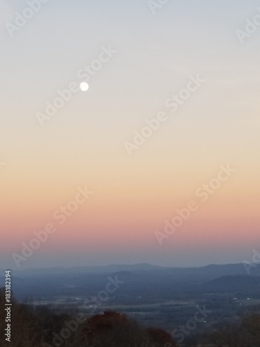  Sunset Over Blue Ridge Mountains and Full Moon 