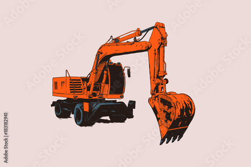 Excavator. Isolated. Special equipment. Construction machinery. Vector illustration.