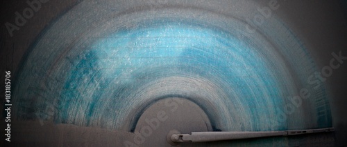 Panoramic dirty car window in winter