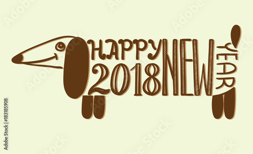 New Year's dog, hand draving lettering photo