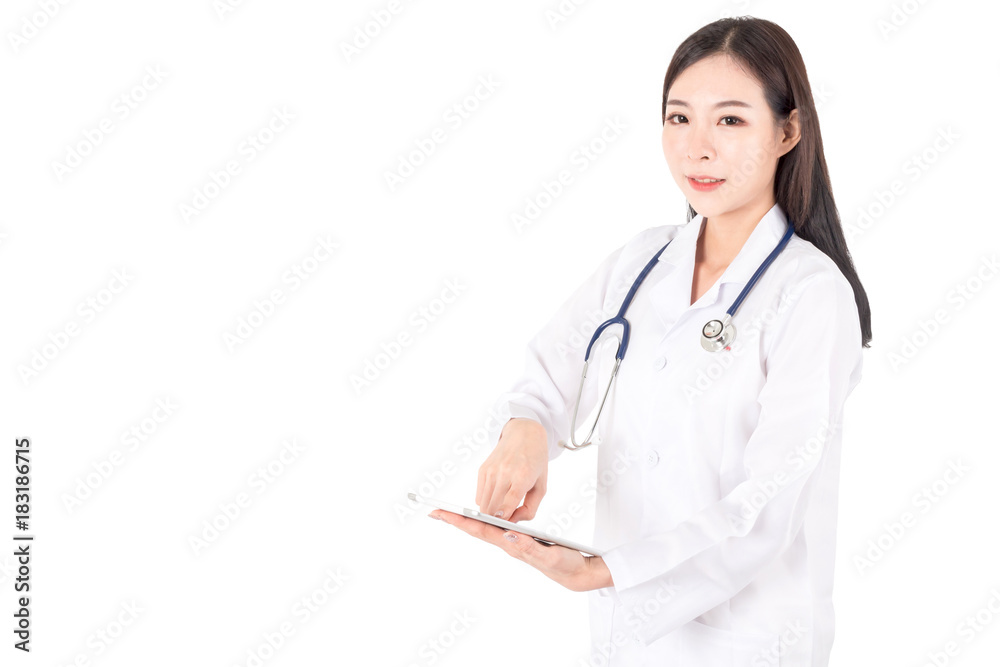 Portrait of medical female doctor isolated on white background Portrait of medical female doctor isolated on white background
