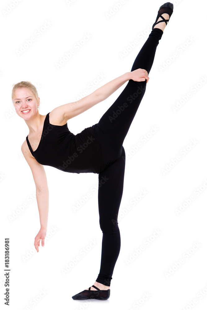 Young beautiful woman during fitness time and exercising, isolated on white background Young beautiful woman during fitness time and exercising, isolated on white background