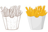 French fries in a paper cup. Hand drawn sketch