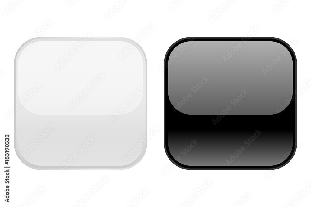 Black and white square buttons with reflection Black and white square buttons with reflection