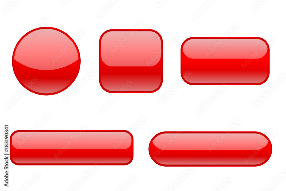 Red buttons. Collection of matted shaped signs