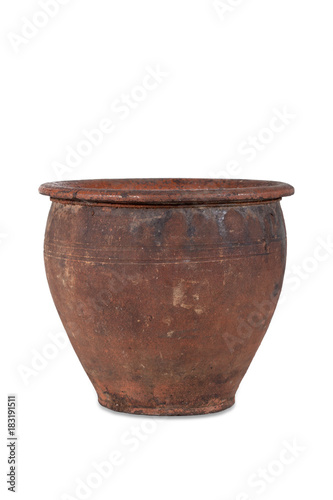 Old clay pot on a white background
