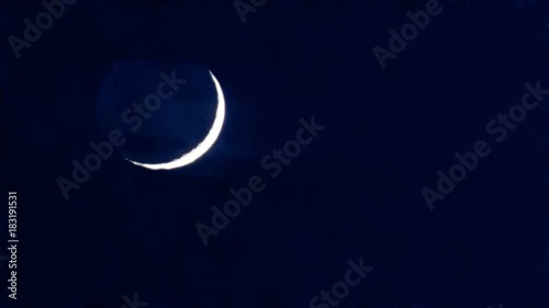 Nice waning crescent moon through passing clouds. High definition, Timelapse. The Moon Down