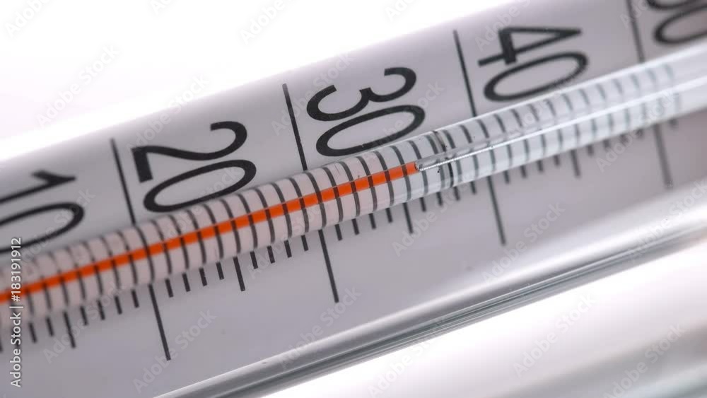 The red bar on the thermometer is slowly creeping up due to temperature changes The red bar on the thermometer is slowly creeping up due to temperature changes