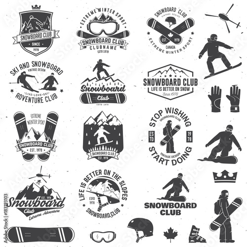 Set of Snowboard Club badges