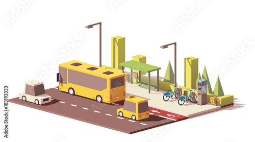 Vector low poly modern public transport