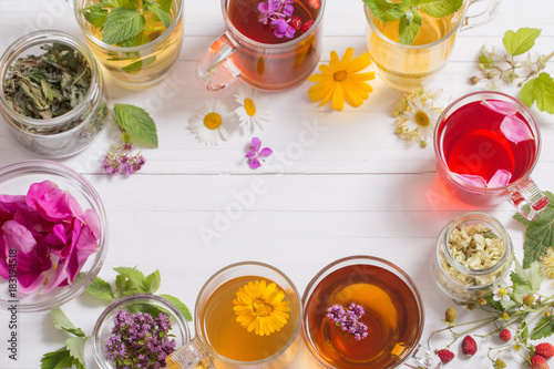 herbal tea in cups on a white background