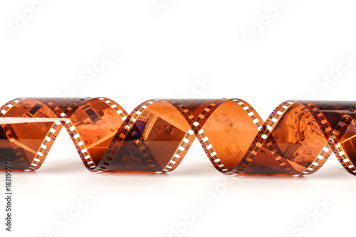 35mm photo film. Old photo film negative isolated on white. Phot