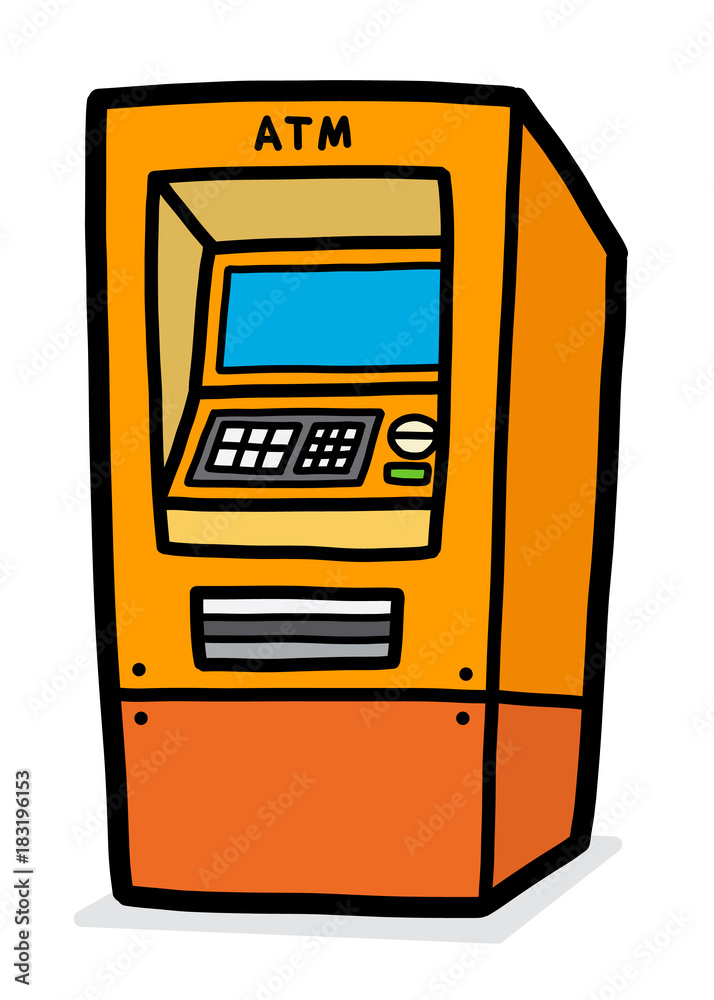 ATM / cartoon vector and illustration, hand drawn style, isolated on white background. ATM / cartoon vector and illustration, hand drawn style, isolated on white background.