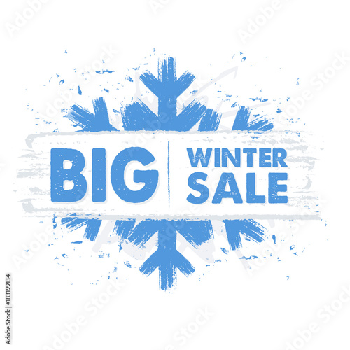 big winter sale in blue drawn banner with snowflake