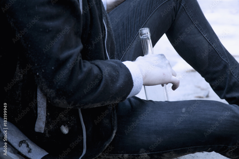 Drunk young people. (alcoholism, pain, pity, hopelessness, social problem of dependence concept) Drunk young people. (alcoholism, pain, pity, hopelessness, social problem of dependence concept)