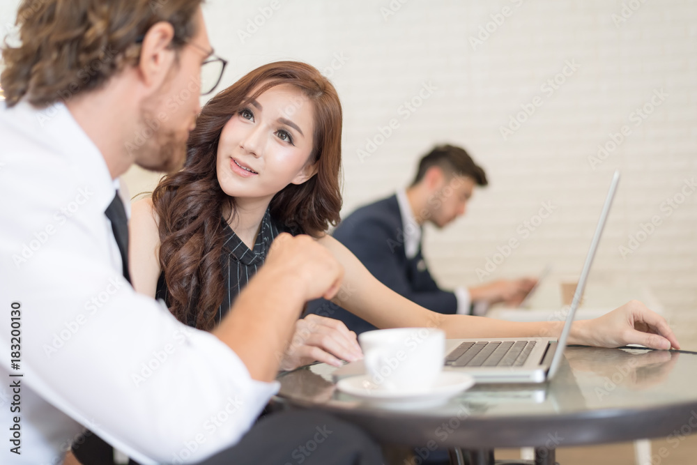 Group of People Meeting and Discuss in Coffee shop, Freelance Work Style Group of People Meeting and Discuss in Coffee shop, Freelance Work Style