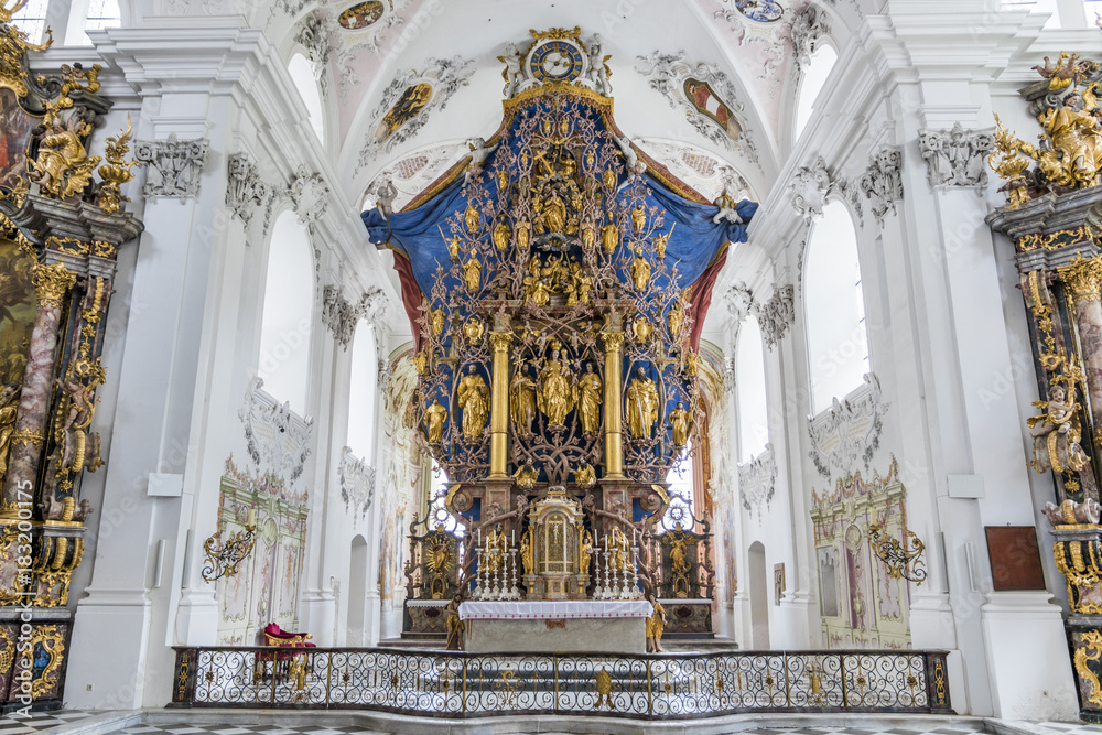 Altar depicting the Tree of Jesse inside the collegiate church of Stift Stams, a baroque Cistercian abbey in the municipality of Stams, state of Tyrol, western Austria