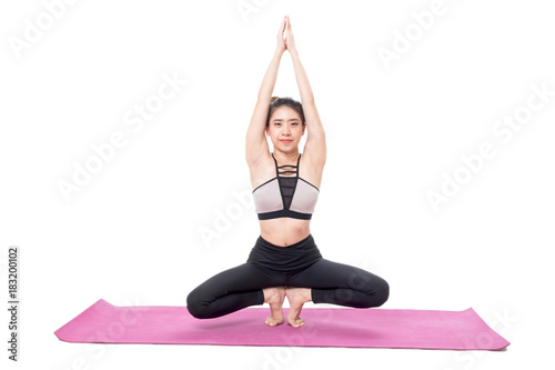 Woman practicing yoga isolated on white background